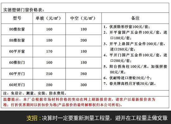 价格表